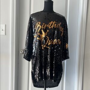 Black Sequin 'Birthday Queen' Top